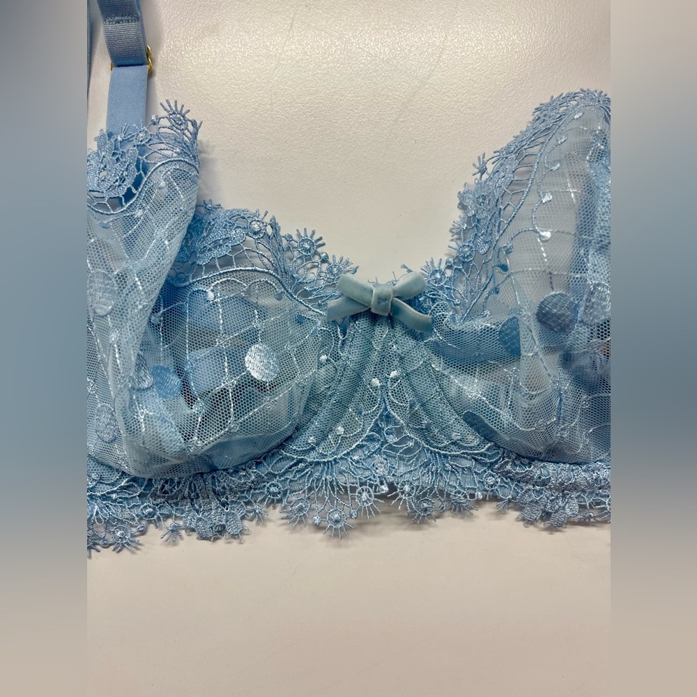 NWT Journelle Dita Von Teese Vedette Underwire Lace Sheer Bra Ice Blue 32D - Picture 8 of 13